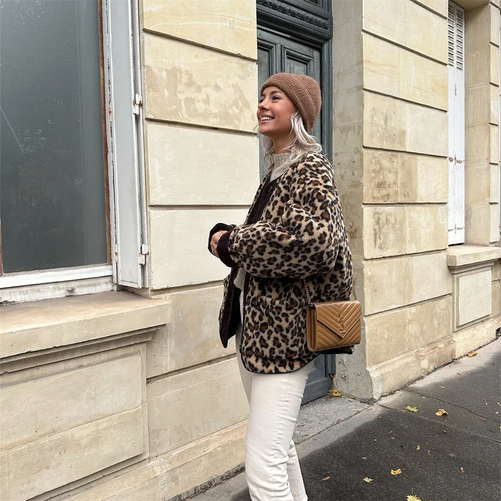 Leopard print round neck jacket - Maxine