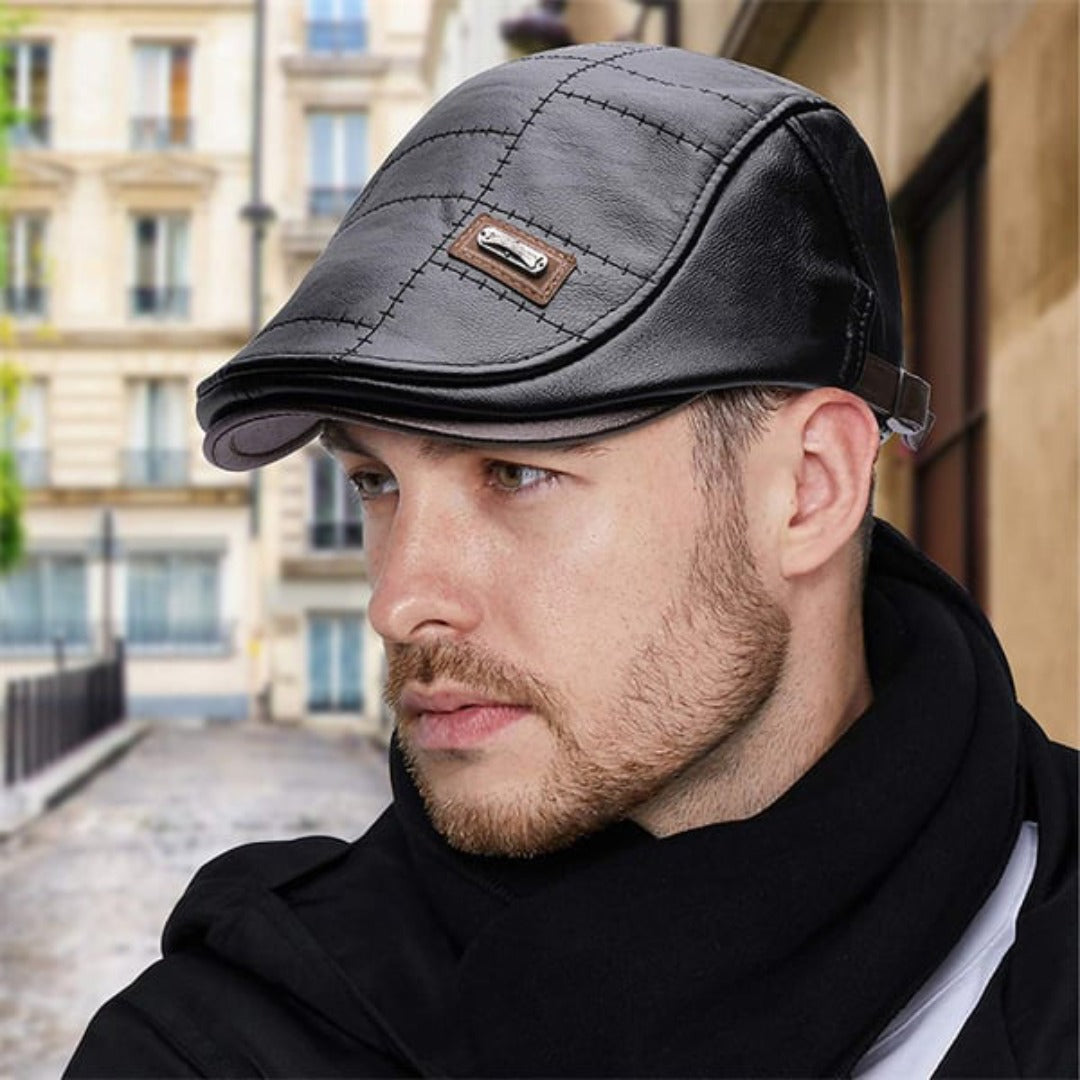 Retro men's leather beret hat (set of 2) - Callum