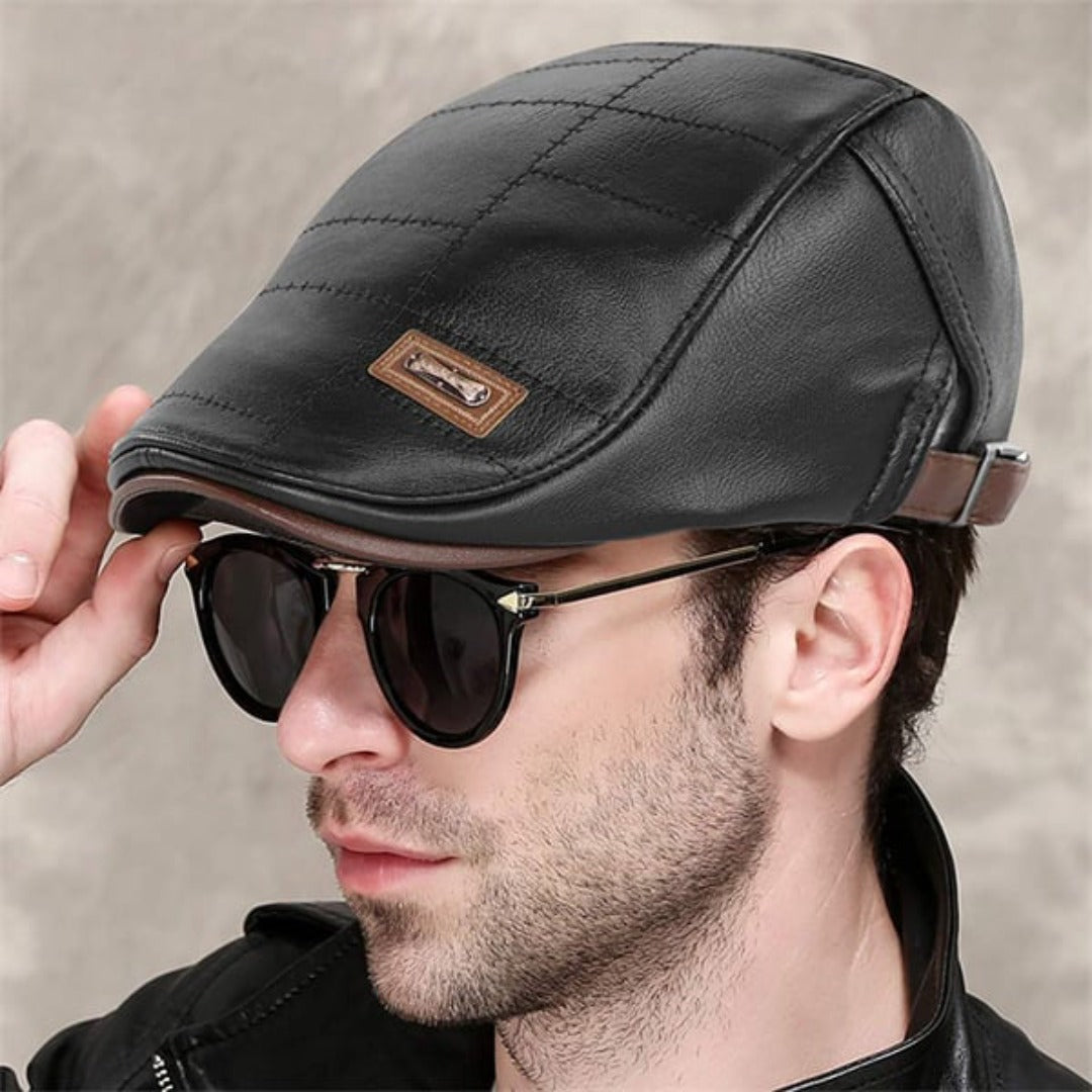 Retro men's leather beret hat (set of 2) - Callum