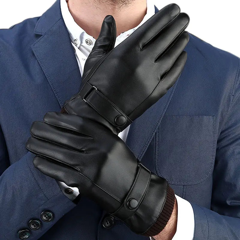 Black leather unisex gloves - Patrick