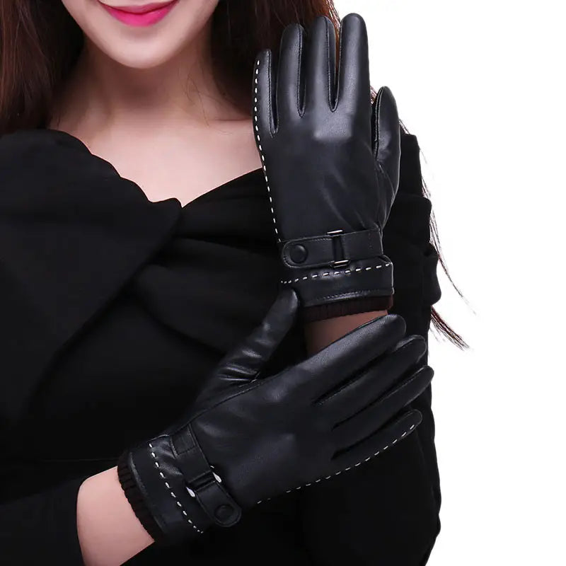 Black leather unisex gloves - Patrick