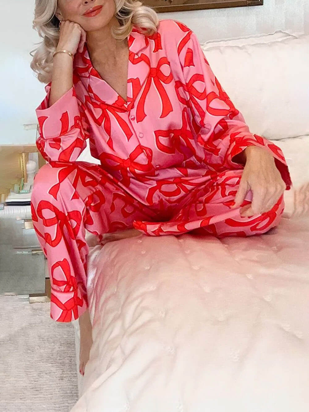 Pink pyjama set with red bows - Hallie