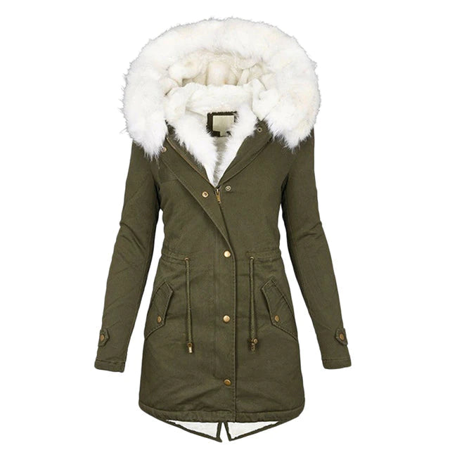 Stylish warm jacket with fur hood - Evelyn