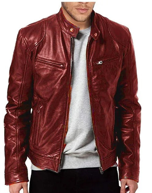 Stand-up collar leather jacket - Dallas