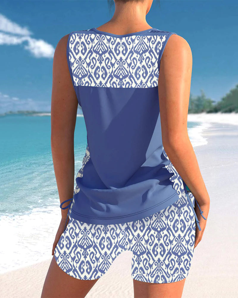 Swimsuit with geometric print and v-neckline - Ember