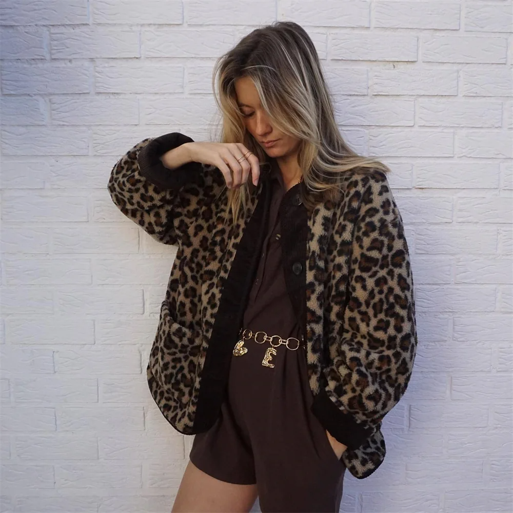 Leopard print round neck jacket - Maxine