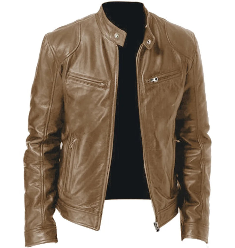 Stand-up collar leather jacket - Dallas