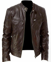 Stand-up collar leather jacket - Dallas