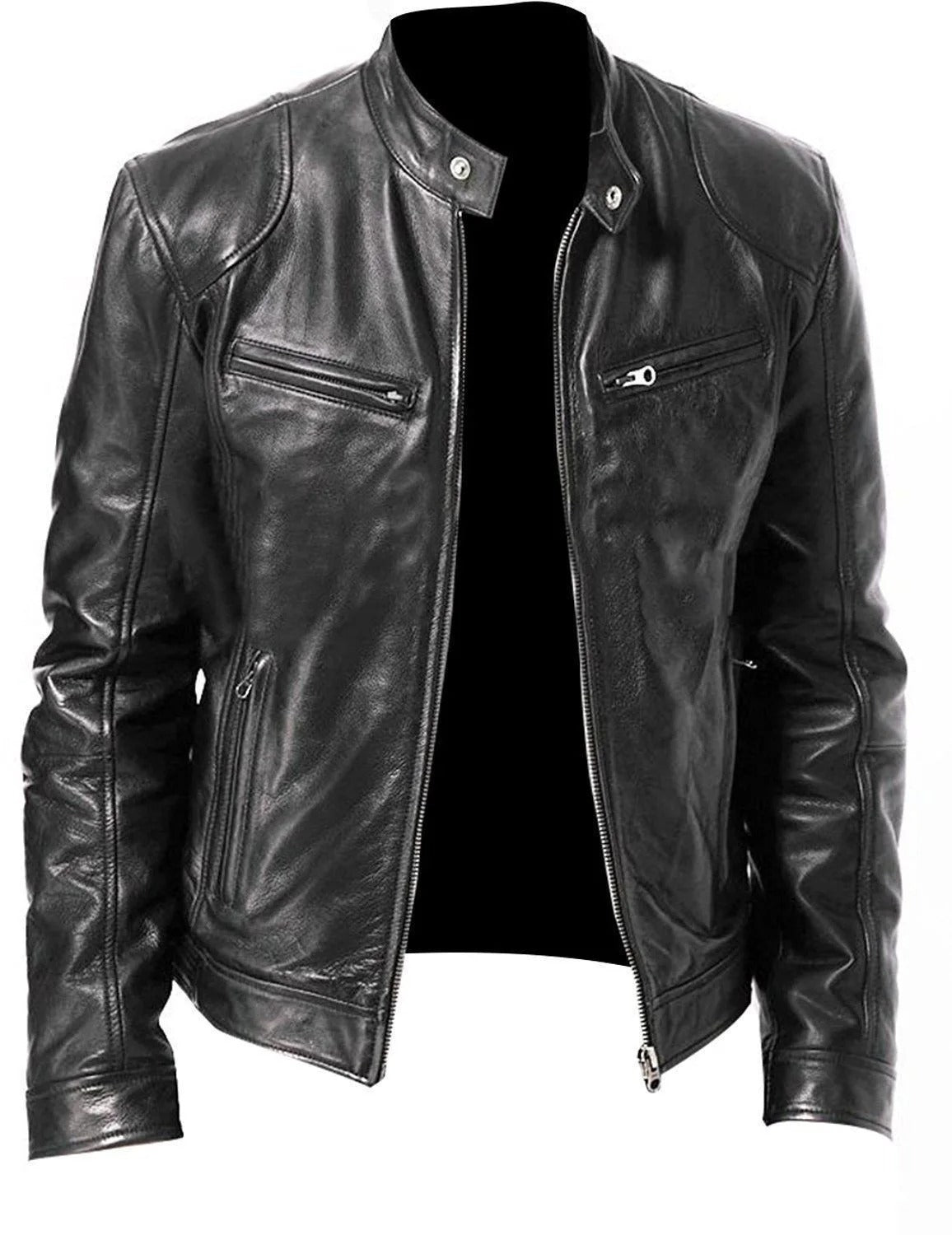 Stand-up collar leather jacket - Dallas