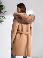 Leather jacket with fur hood - Giselle