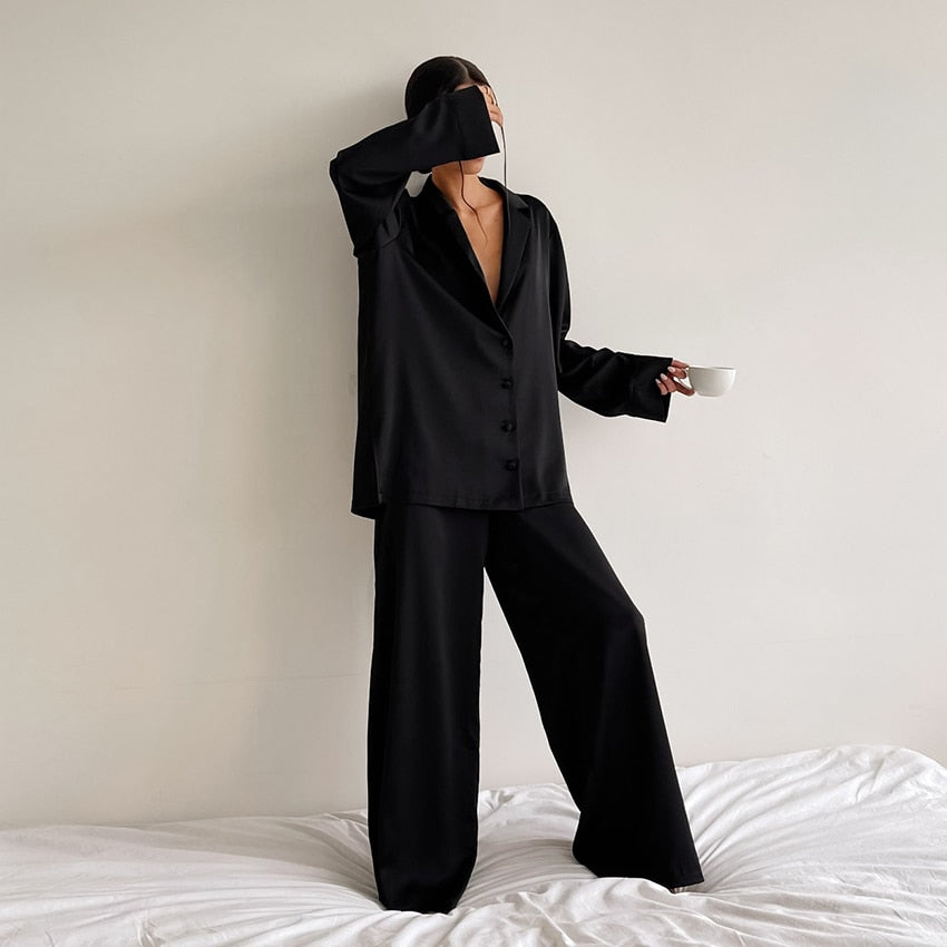 Oversized satin silk pyjama set - Ariella