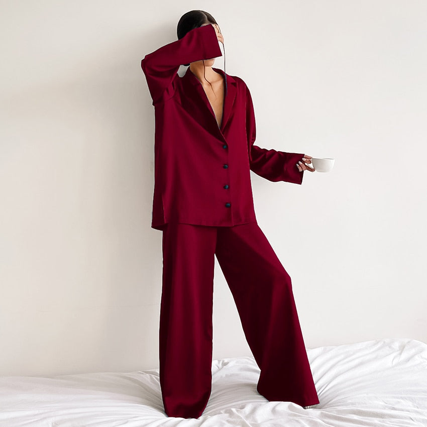 Oversized satin silk pyjama set - Ariella