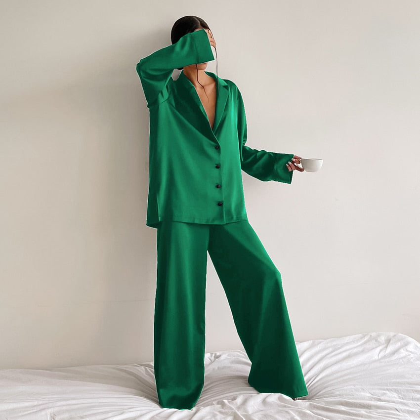 Oversized satin silk pyjama set - Ariella