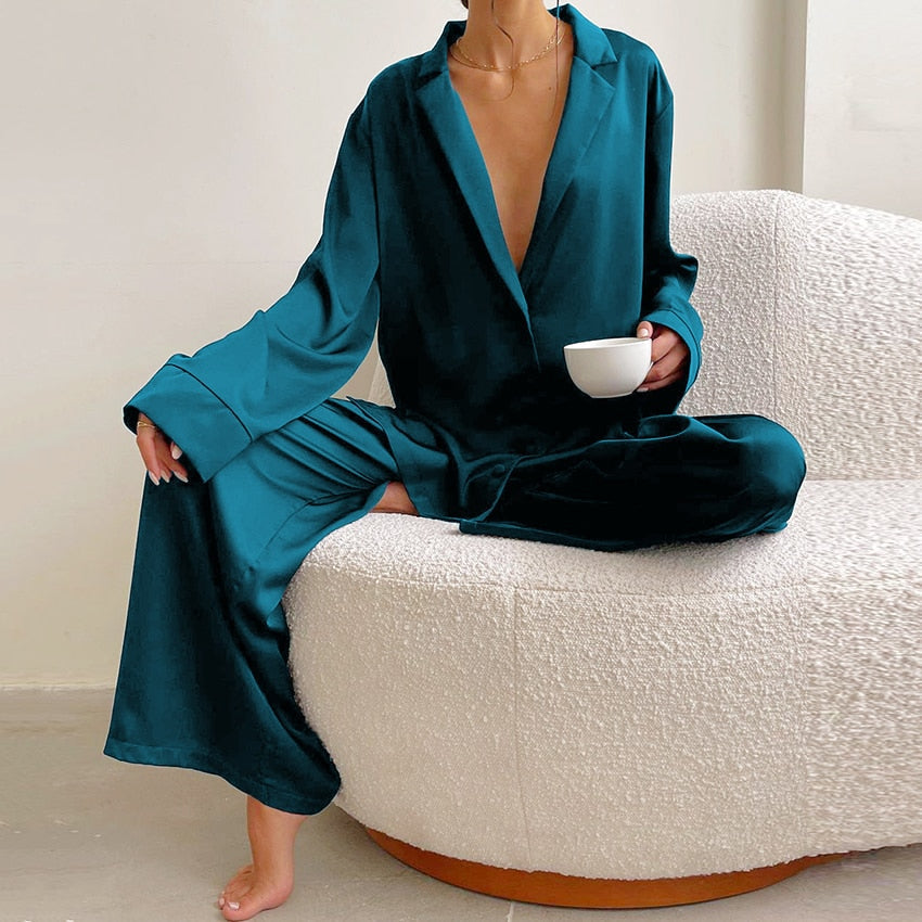 Oversized satin silk pyjama set - Ariella