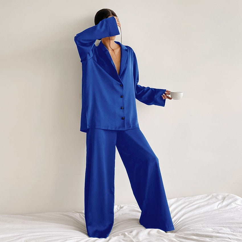 Oversized satin silk pyjama set - Ariella