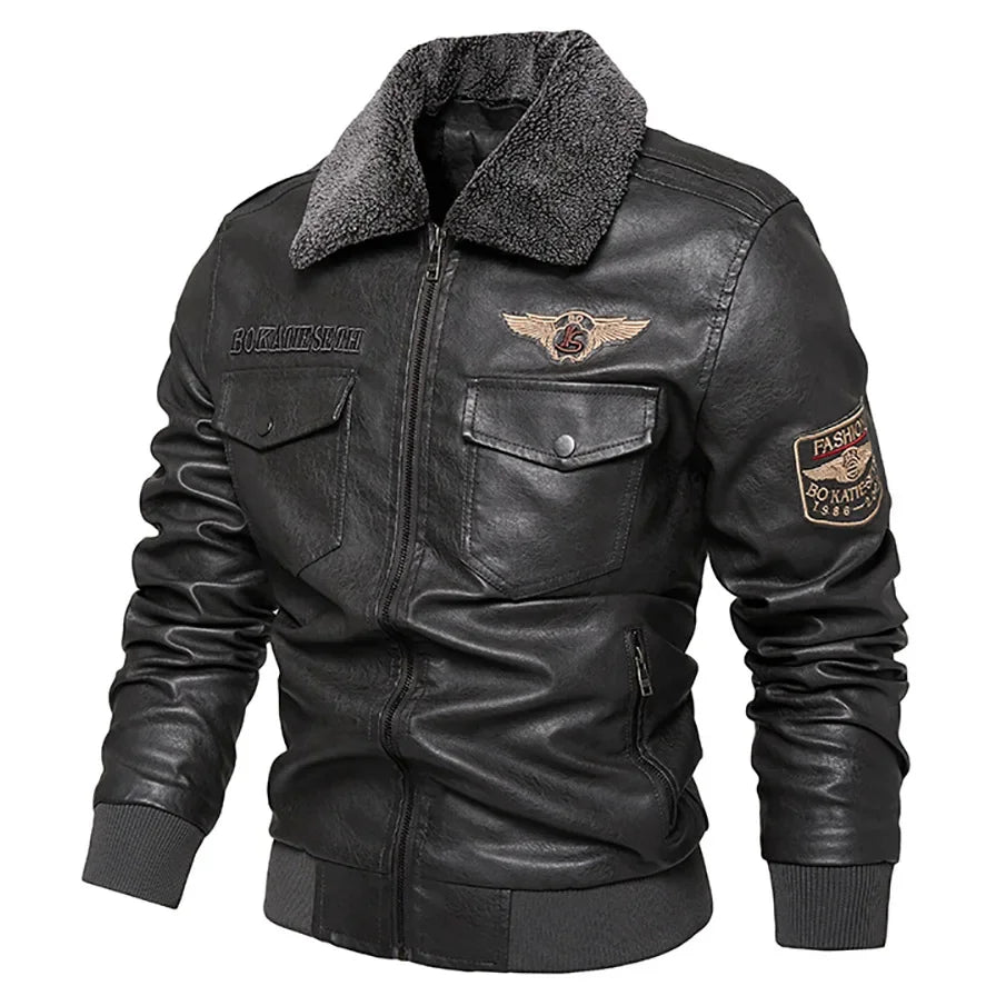 Men's winter leather jacket - Leon