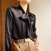 Elegant satin silk bow shirt - Elise