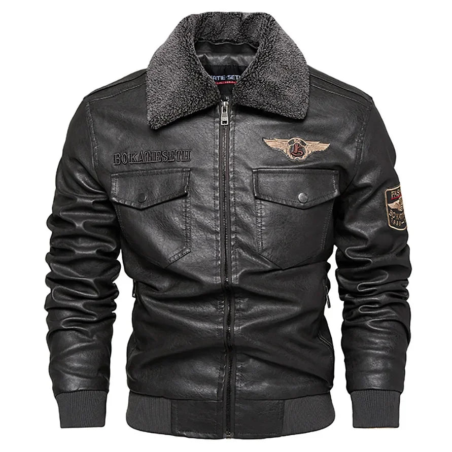 Men's winter leather jacket - Leon