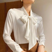 Elegant satin silk bow shirt - Elise