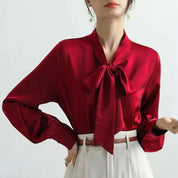 Elegant satin silk bow shirt - Elise