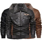 Men's winter leather jacket - Leon