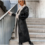 Long leather coat with fur - Ariah