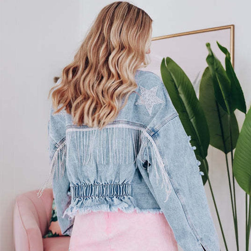 Denim jacket with fringes - Mariah