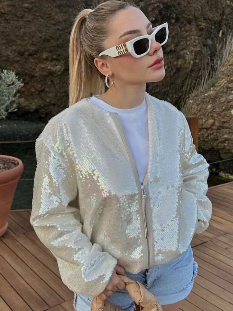 Stylish glitter bomber jacket - Adelynn