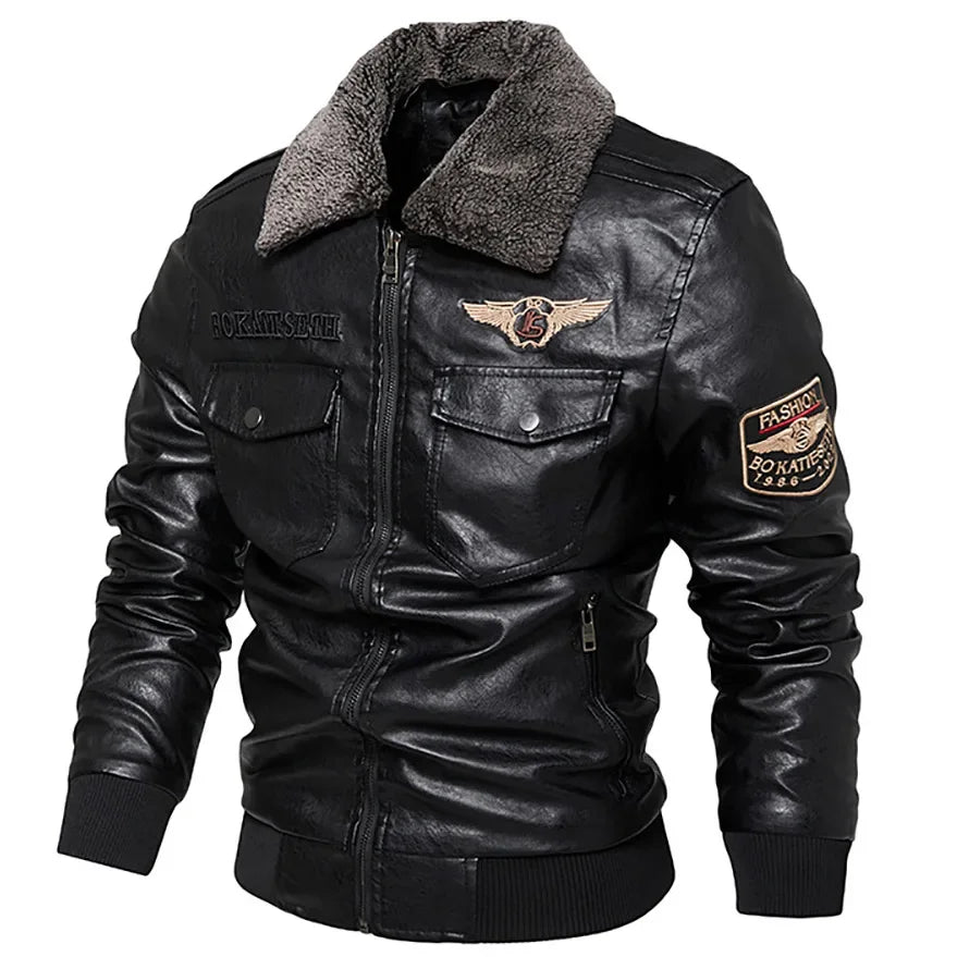 Men's winter leather jacket - Leon