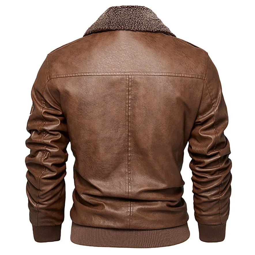 Men's winter leather jacket - Leon