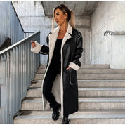 Long leather coat with fur - Ariah