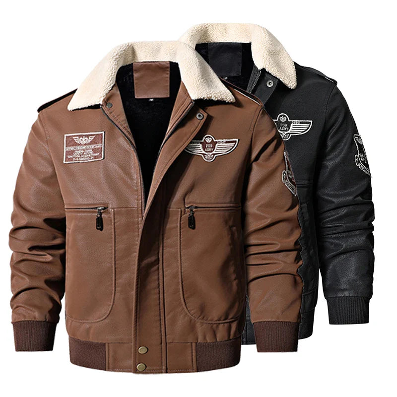 Men's motorcycle bomber leather jacket - Nathaniel