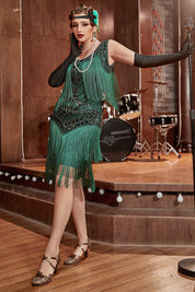 Sleeveless midi dress with sequins and fringe - Arya