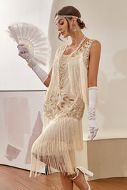 Sleeveless midi dress with sequins and fringe - Arya