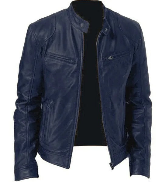 Stand-up collar leather jacket - Dallas