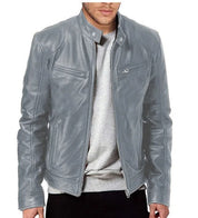 Stand-up collar leather jacket - Dallas