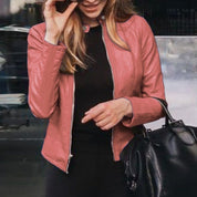 Stylish PU leather jacket with zip fastening - Everlee