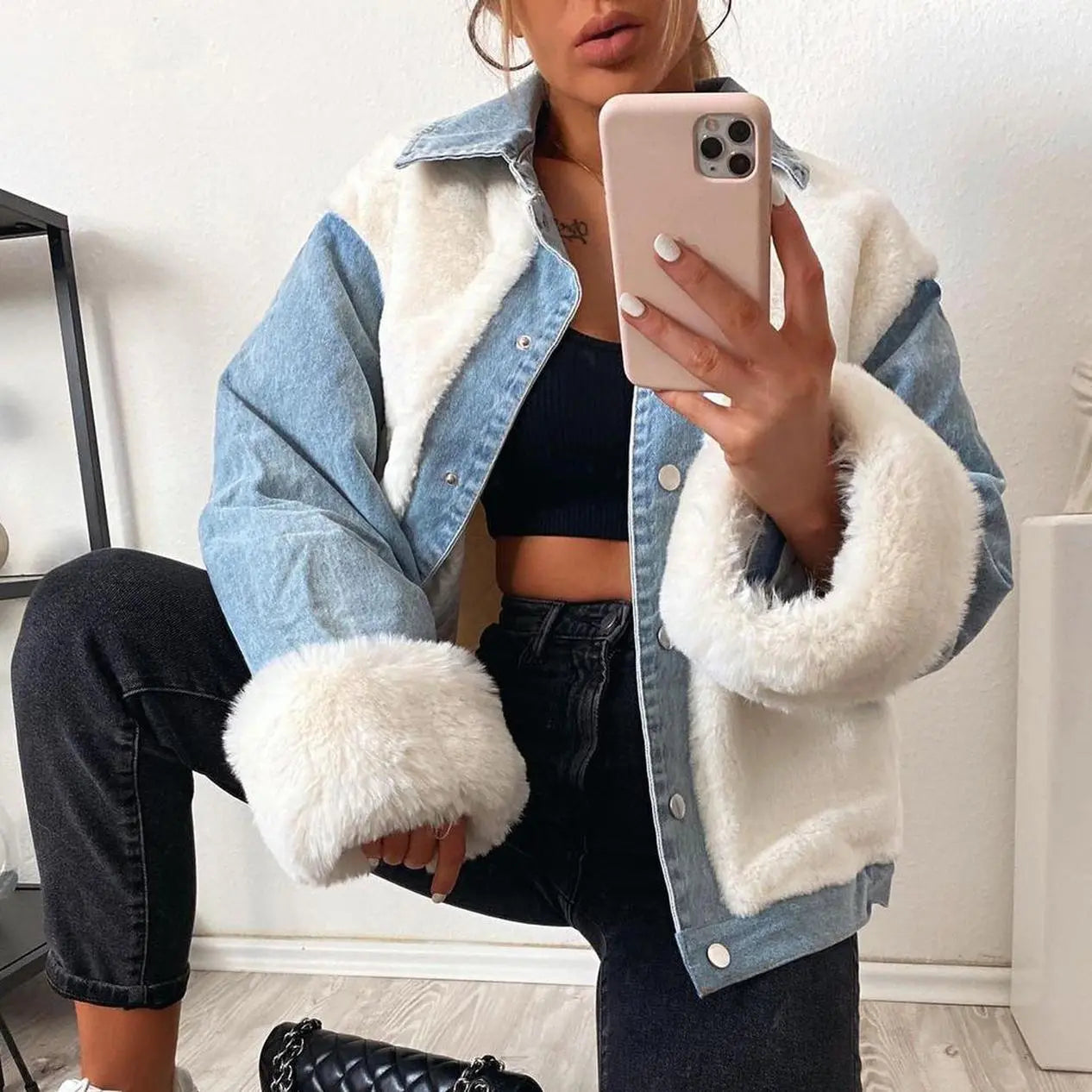 Denim jacket with faux fur - Zariah