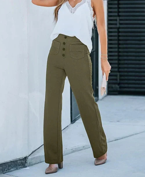 High-waisted elastic casual trousers - Kimberly