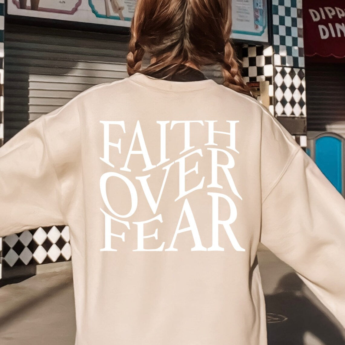 Faith over fear letter print pullover - Ariya