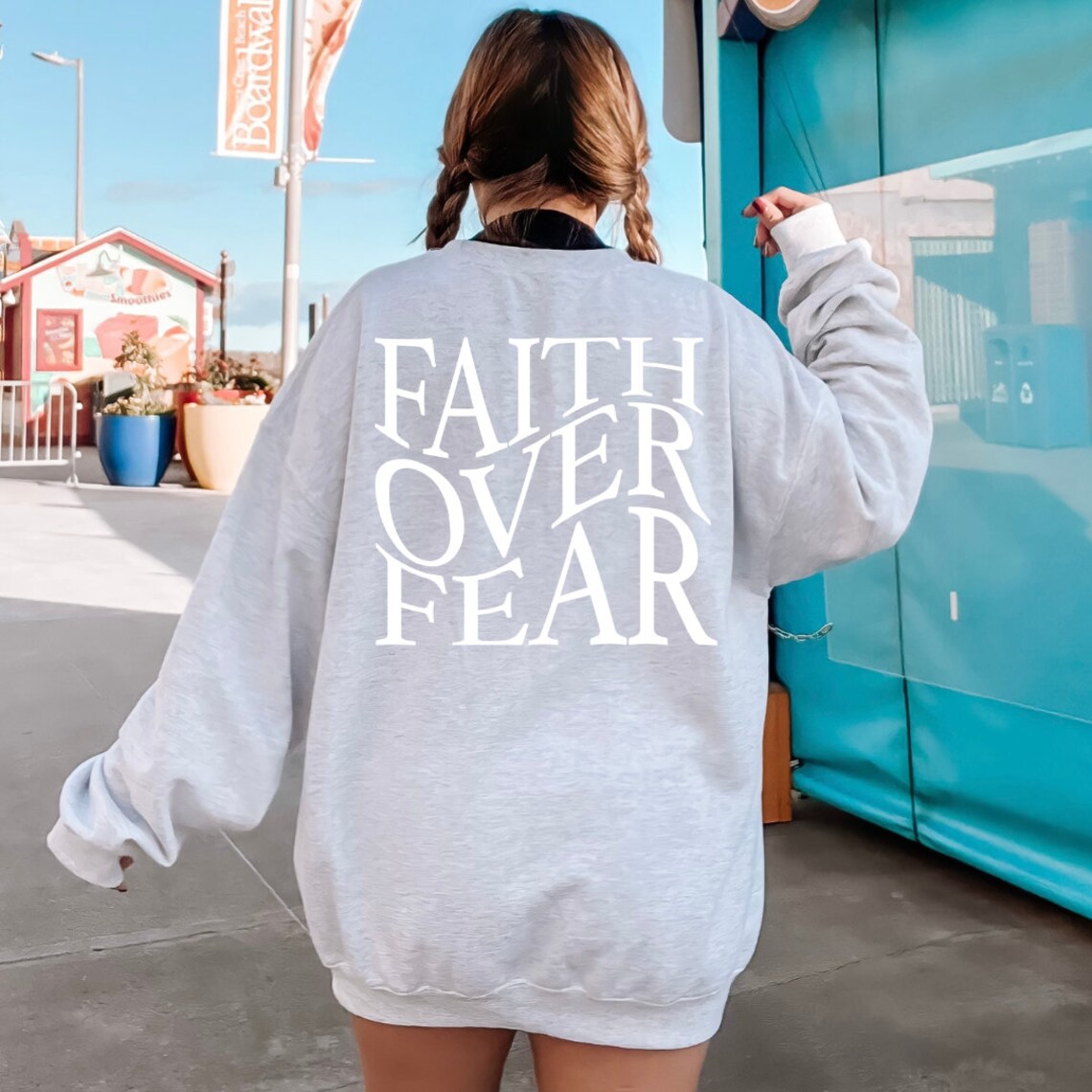 Faith over fear letter print pullover - Ariya