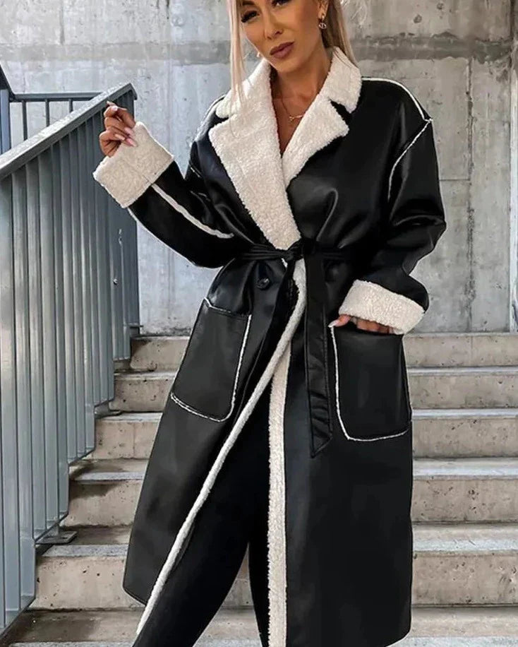 Long leather coat with fur - Ariah