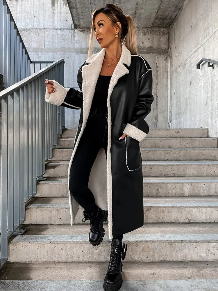 Long leather coat with fur - Ariah