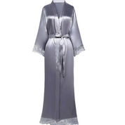 Long peignoir in satin with lace trim - Kora